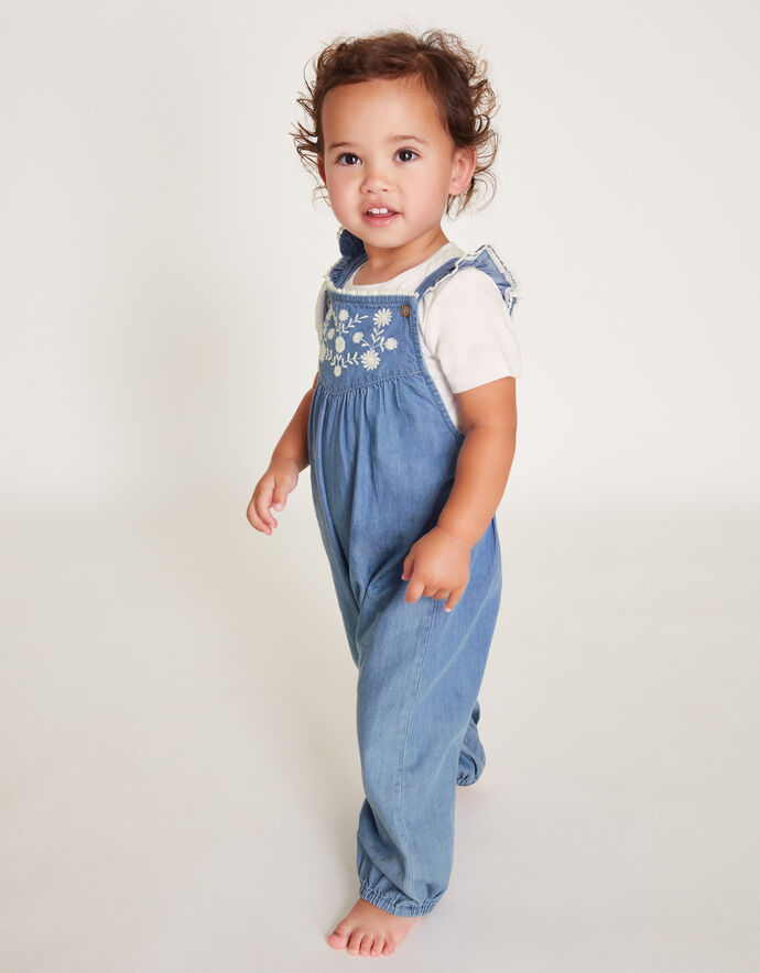 Zoey Knitted Light Blue Embroidered Dungaree
