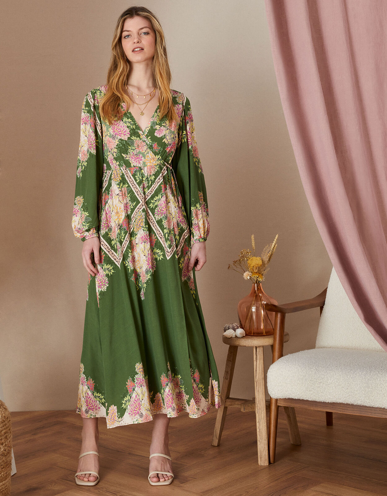 green boho dress