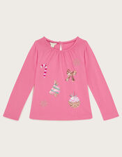 Christmas Embellished Long Sleeve T-Shirt, Pink (PINK), large
