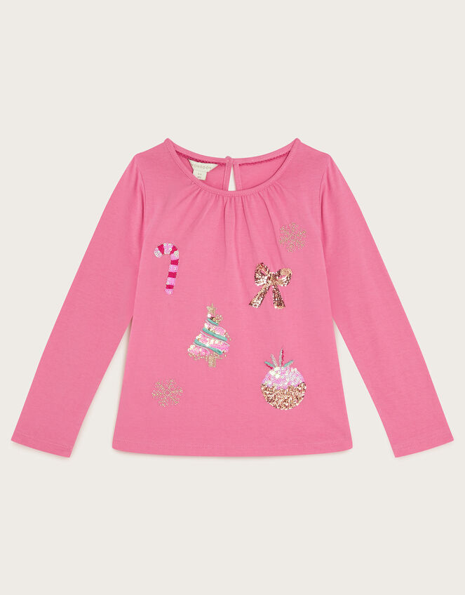Christmas Embellished Long Sleeve T-Shirt, Pink (PINK), large