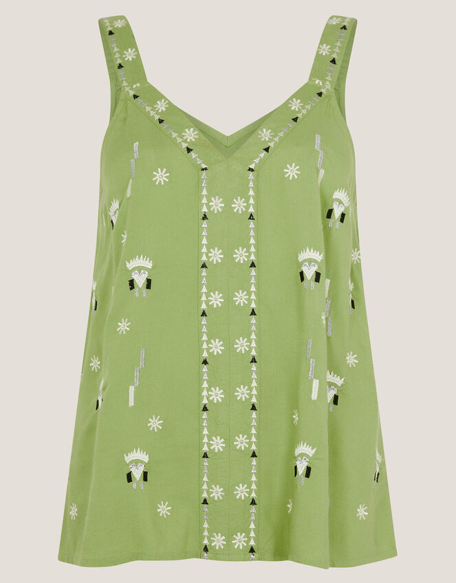 Fia Embroidered Cami Top, Green (GREEN), large