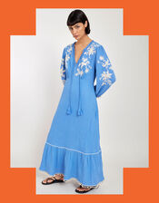 East Embroidered Long Sleeve Dress, Blue (BLUE), large