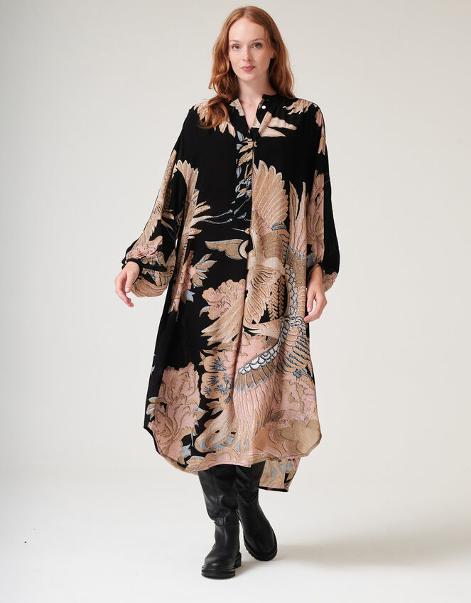 One Hundred Stars Darcy Crane Print Tunic Dress Black