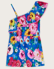 Floral Bloom One-Shoulder Playsuit , Blue (BLUE), large