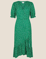 Britt Spot Print Jersey Wrap Dress, Green (GREEN), large