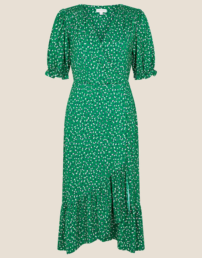 Britt Spot Print Jersey Wrap Dress, Green (GREEN), large