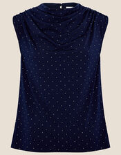 Tess Spot Print Cowl Neck Top, Blue (NAVY), large