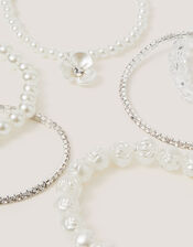 6-Pack Flower Pearl Beaded Bracelets, , large