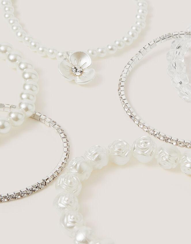 6-Pack Flower Pearl Beaded Bracelets, , large