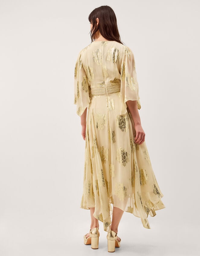 Lydia V-Neck Shimmer Midi Dress, Cream (CREAM), large