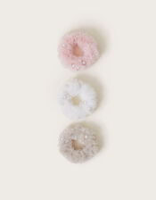 3-Pack Fluffy Pearl Bead Hair Scrunchies, , large