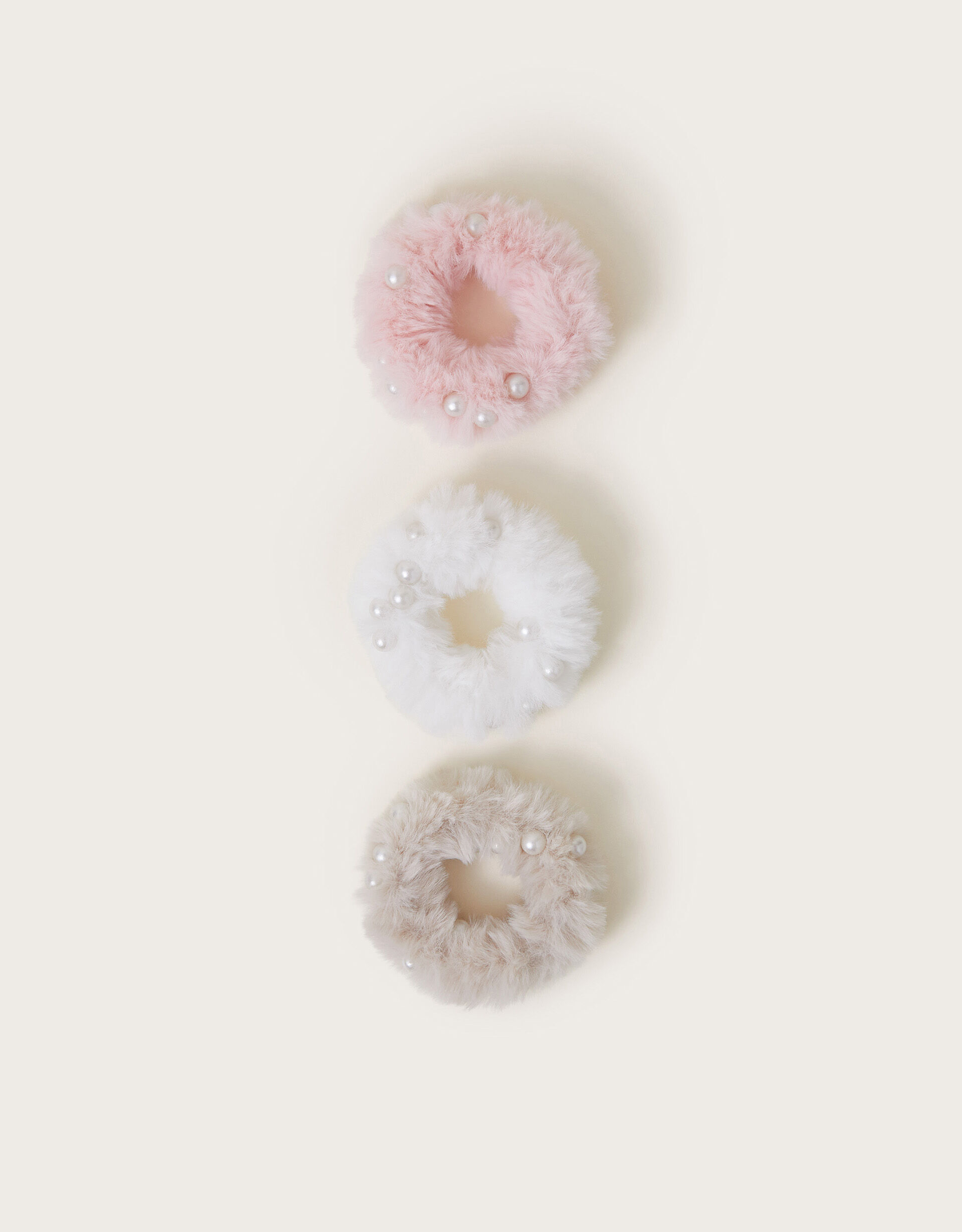 3-Pack Fluffy Pearl Bead Hair Scrunchies, , large