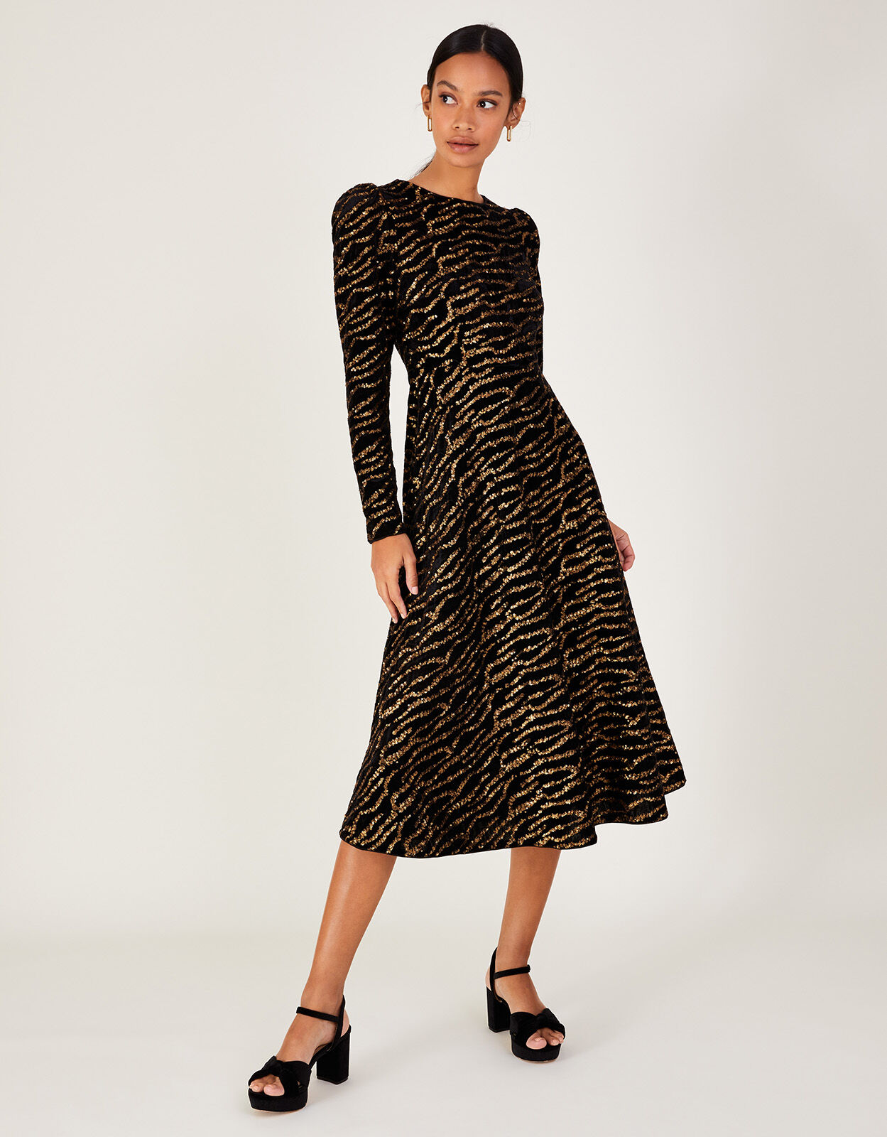 Monsoon black and gold dress top