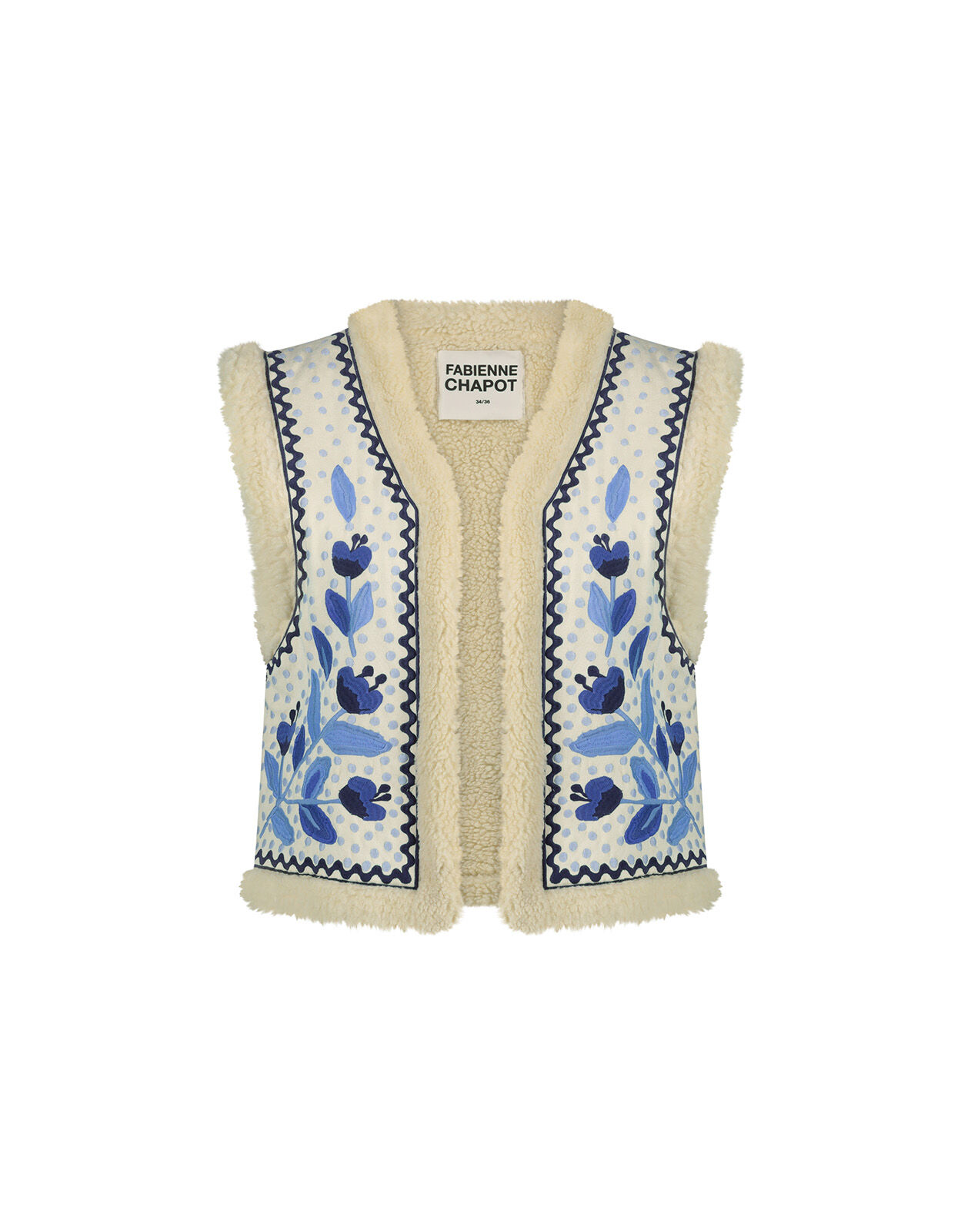 Fabienne Chapot Embroidered Borg Gilet Blue