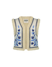 Fabienne Chapot Embroidered Borg Gilet, Blue (CORNFLOWER), large