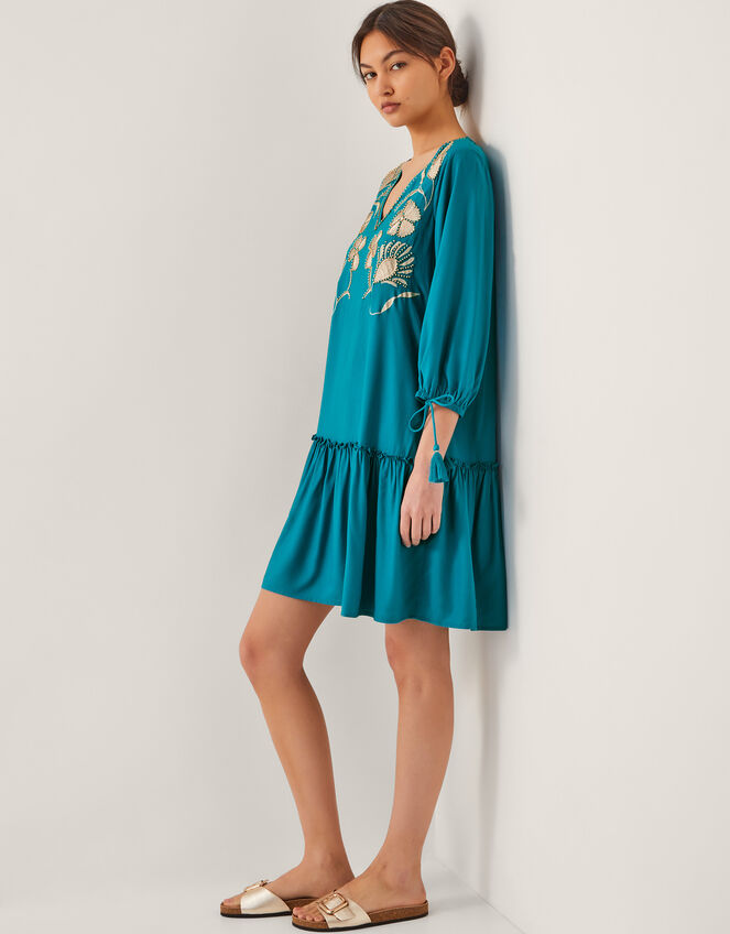 Tracy Floral Embellished Mini Kaftan, Teal (TEAL), large