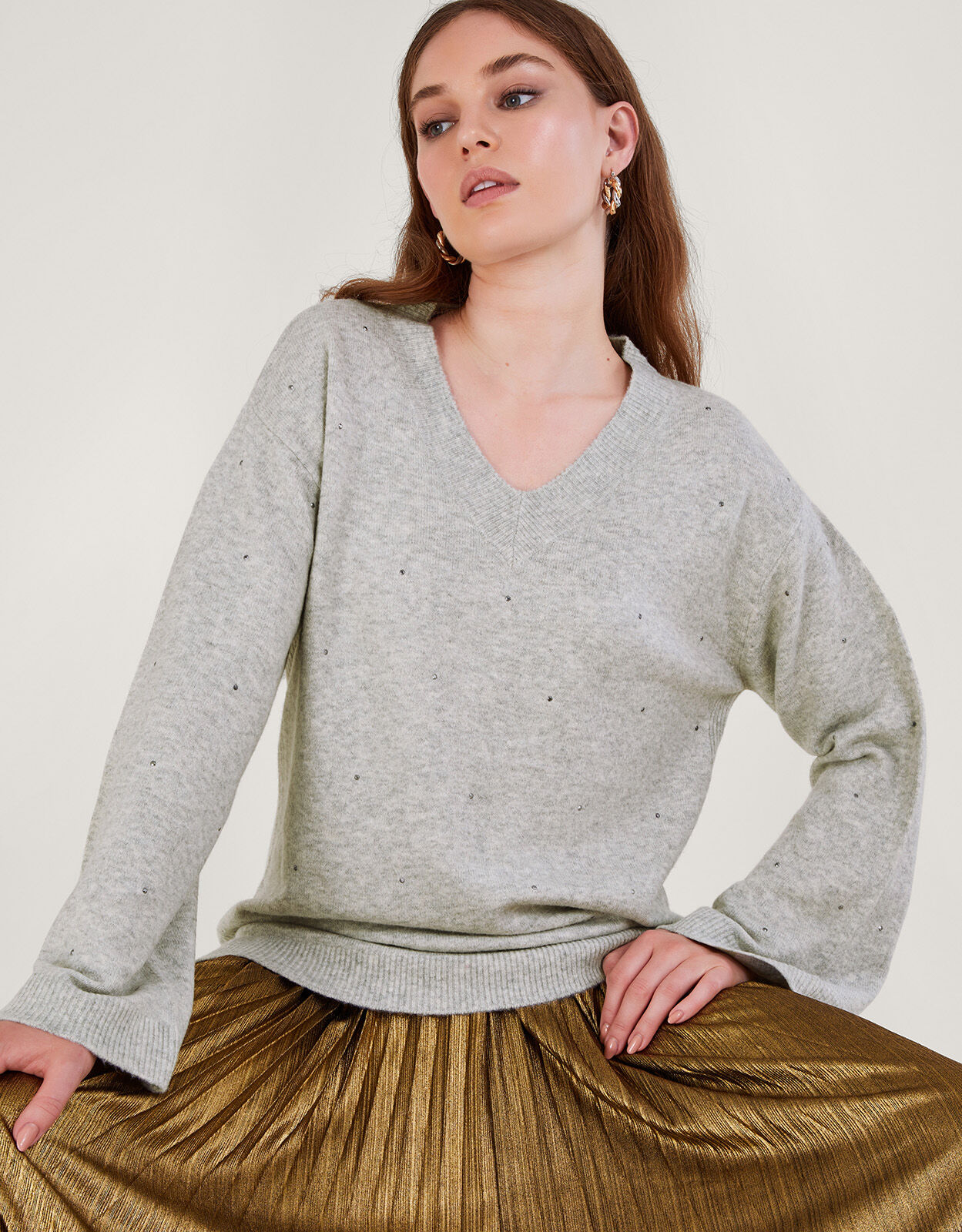 Grey embellished jumper hot sale