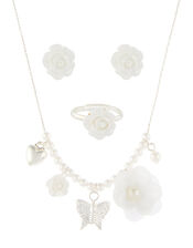 Lacey Flower Necklace, Ring and Earring Set, , large