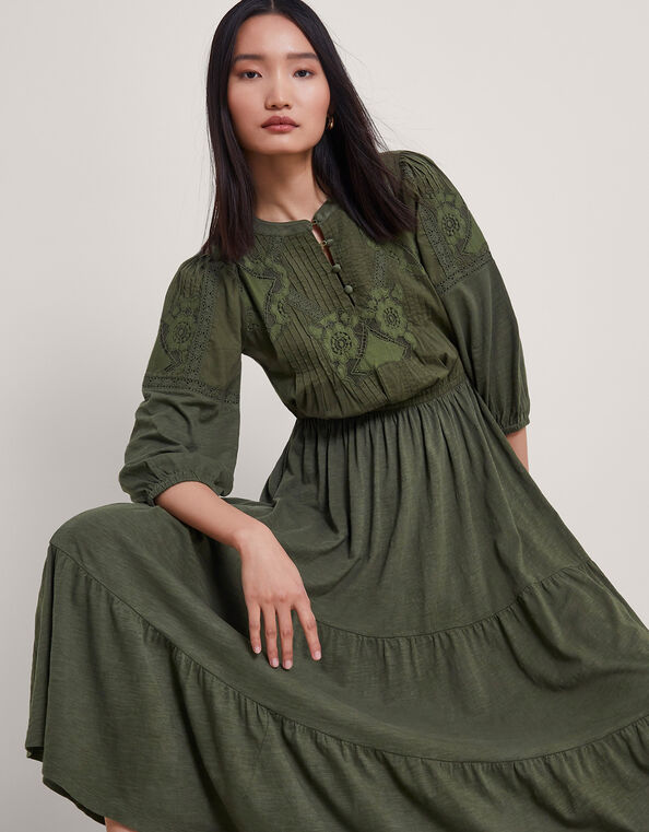 Larissa Lace Trim Dress, Green (KHAKI), large