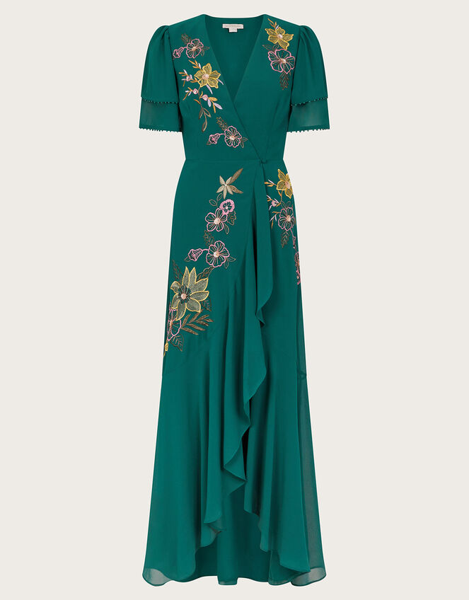 Wanda Floral Embellished Dress, Teal (TEAL), large