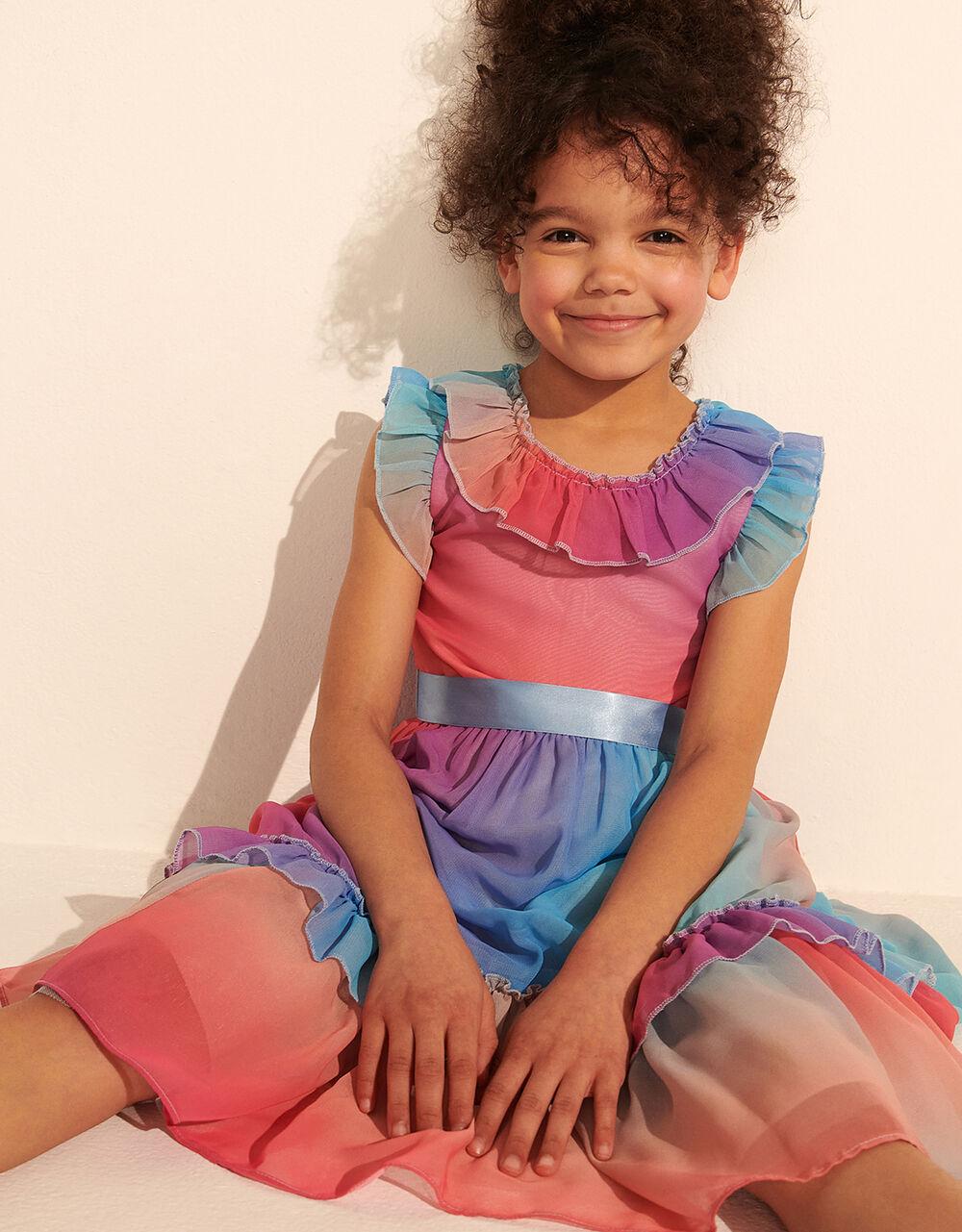 Children Girls 3-12yrs | Rainbow Ombre Pleated Dress Multi - ZT95803