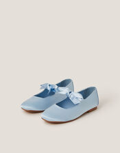 Satin Bow Ballet Flats, Blue (BLUE), large