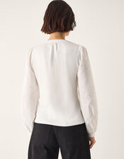 Flossy Embroidered Sleeve Top, Ivory (IVORY), large