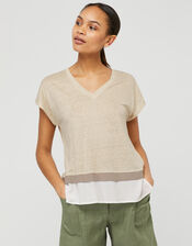 Wallace T-Shirt in Pure Linen, Natural (STONE), large