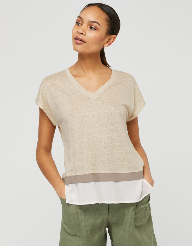 Wallace T-Shirt in Pure Linen, Natural (STONE), large