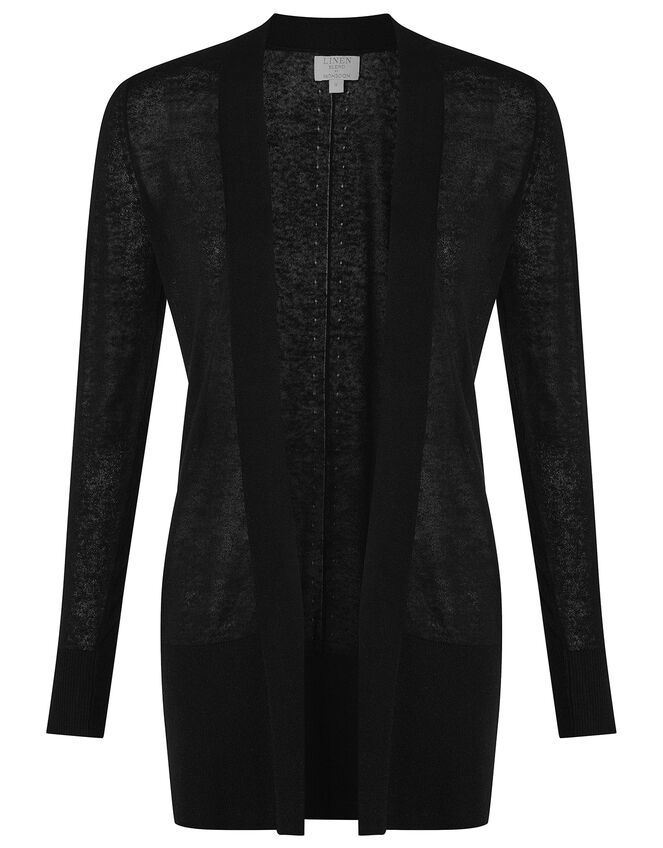 Elinor Exposed Seam Cardigan in Linen Blend, Black (BLACK), large