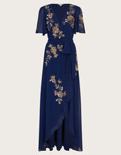 Sarah Embellished Wrap Dress , Blue (MIDNIGHT), large
