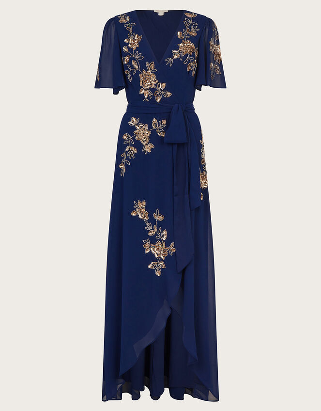 Sarah Embellished Wrap Dress , Blue (MIDNIGHT), large