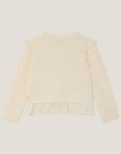 Embroidered Frill Pointelle Cardigan, Ivory (IVORY), large
