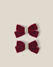 2-Pack Velvet Bow Hair Clips, Red (RED), large