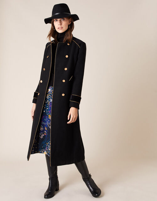 Maddie Military Coat in Wool Blend Black Women's Coats Monsoon UK.
