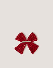 Sequin Velvet Bow Clip, Red (RED), large