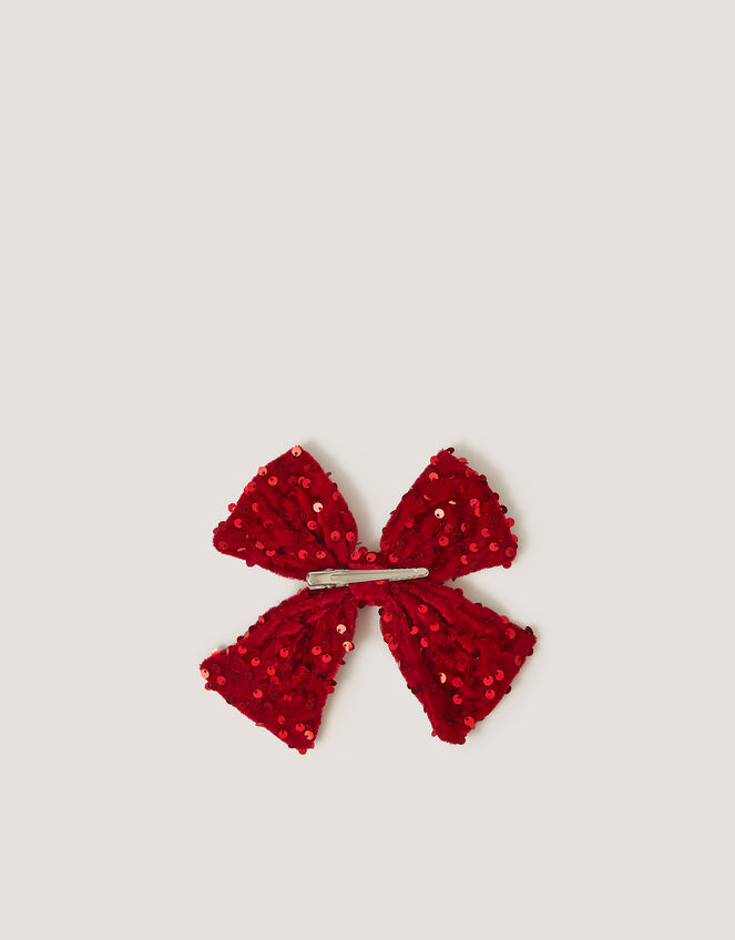 Sequin Velvet Bow Clip, Red (RED), large