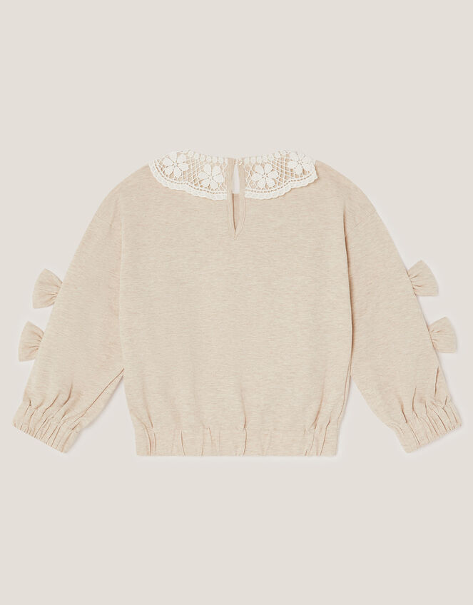 Bow Embellished Collar Sweatshirt, Ivory (IVORY), large