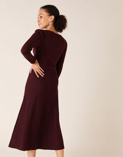 Belted Knit Midi Dress, Red (BERRY), large