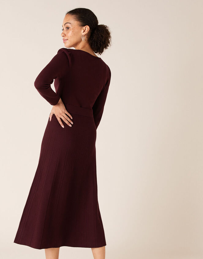 Belted Knit Midi Dress, Red (BERRY), large
