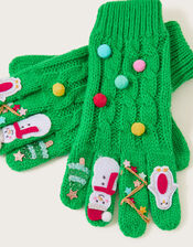 Merry Christmas Novelty Gloves, Green (GREEN), large