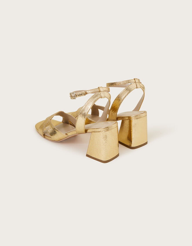 Metallic Block Heel Sandals, Gold (GOLD), large
