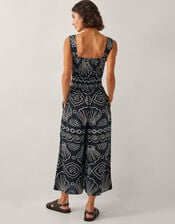 Macie Sleeveless Shell Print Jumpsuit, Black (BLACK), large