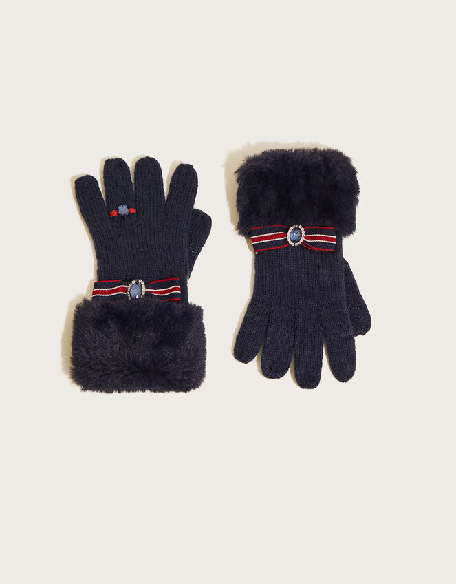 Tamara Ring Faux Fur Trim Gloves, Blue (NAVY), large