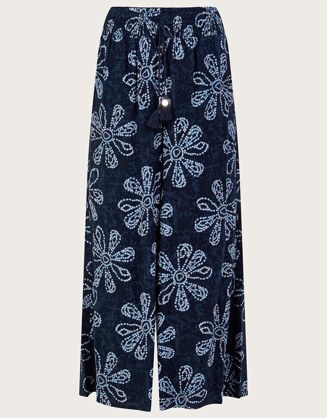 Batik Print Floral Trousers in LENZING™ ECOVERO™, Blue (NAVY), large