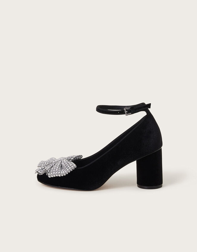 Diane Diamante Bow Velvet Heels, Black (BLACK), large