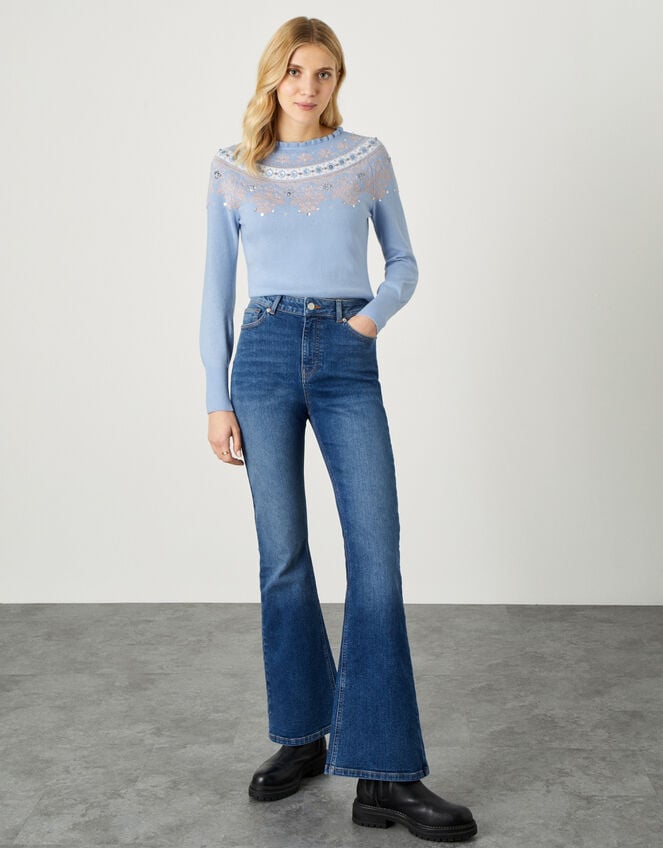 Fair Isle Sequin Jumper, Blue (BLUE), large