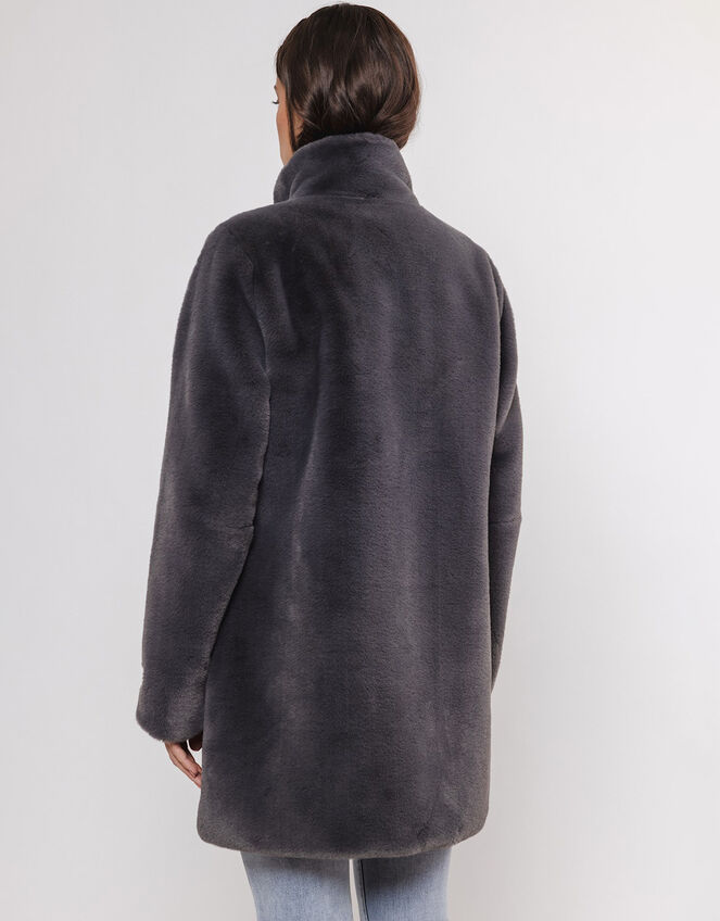 Rino and Pelle Faux Fur Single-Breasted Coat, Grey (DARK GREY), large