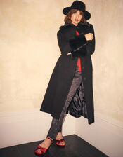 Felicity Faux Fur Trim Belted Wool Blend Coat, Black (BLACK), large