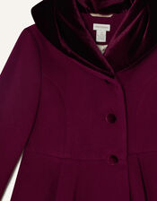 Velvet Shawl Collar Coat with Recycled Polyester, Red (BURGUNDY), large